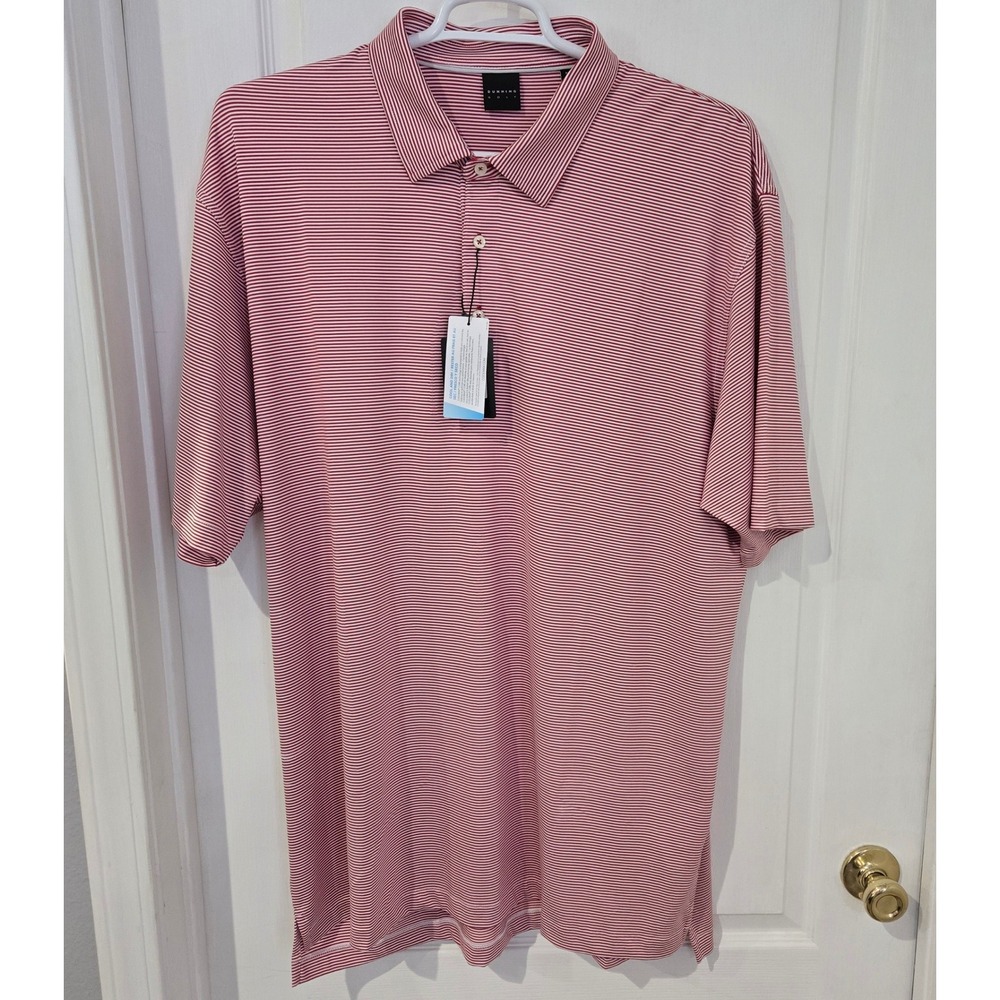 Dunning Golf Performance Polo Mens XXXL Poppy Red White New Striped Short Sleeve